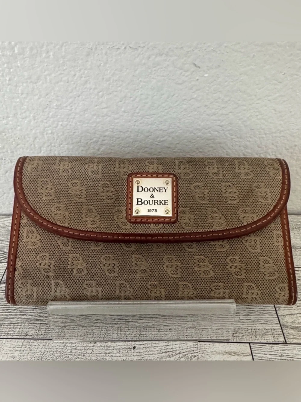 Dooney & Bourke Brown Signature Continental Wallet with Leather Trim